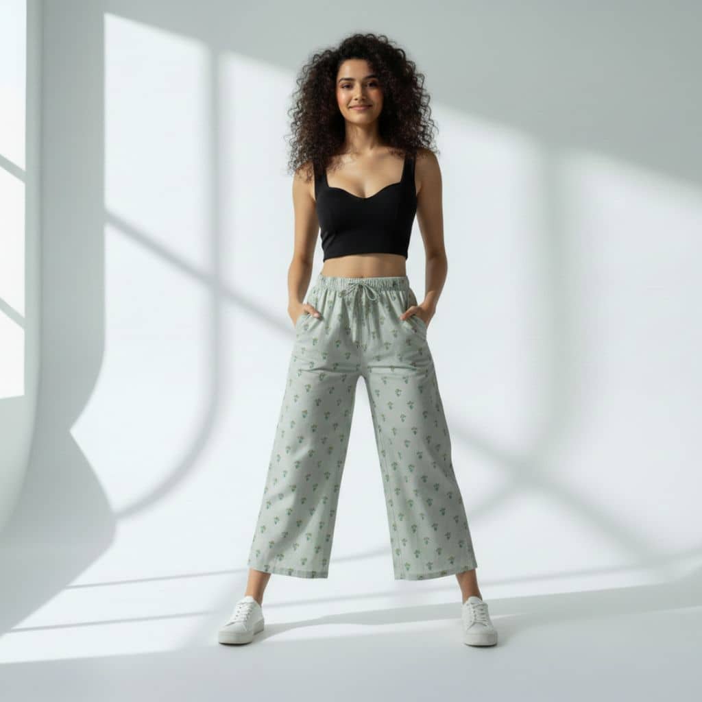 The Sage Palm Viscose Wide Leg Pant