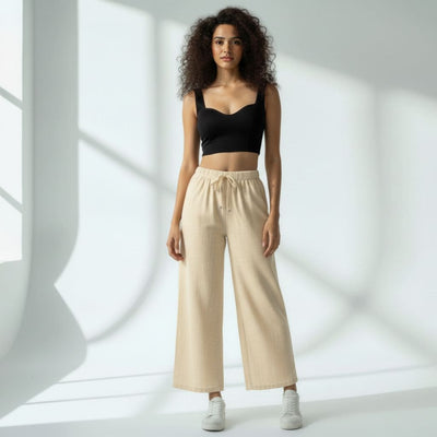 The Solid Cream Cotton Wide Leg Pant