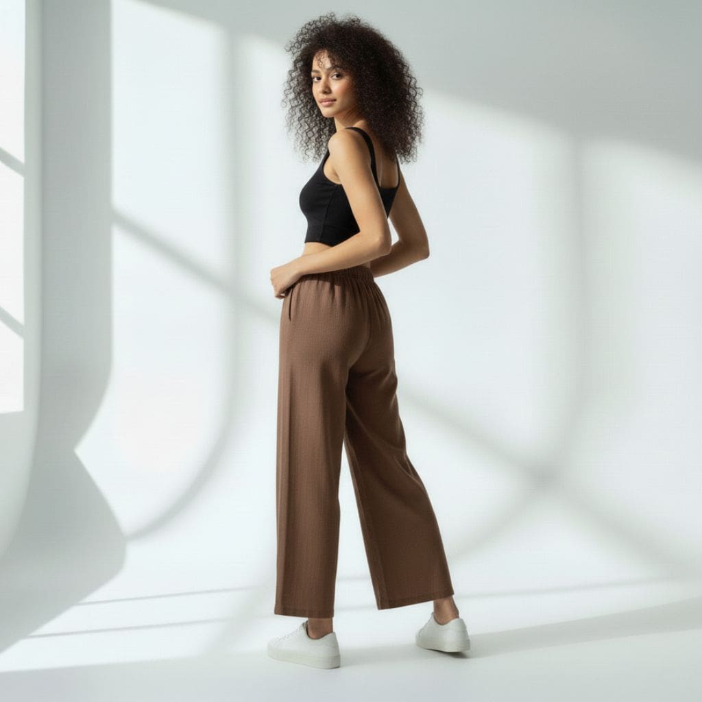 The Solid Brown Cotton Wide Leg Pant