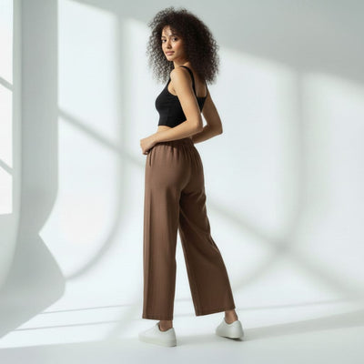 The Solid Brown Cotton Wide Leg Pant