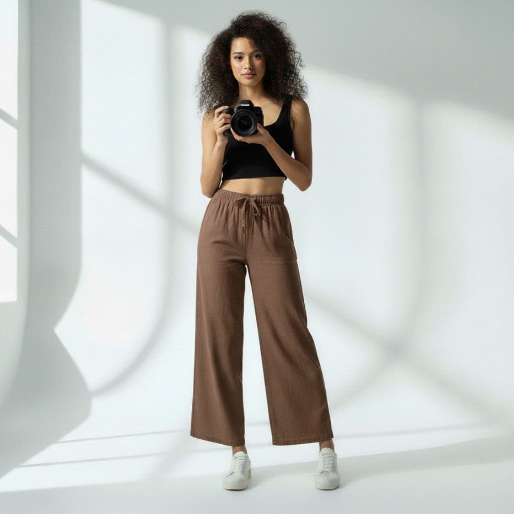The Solid Brown Cotton Wide Leg Pant