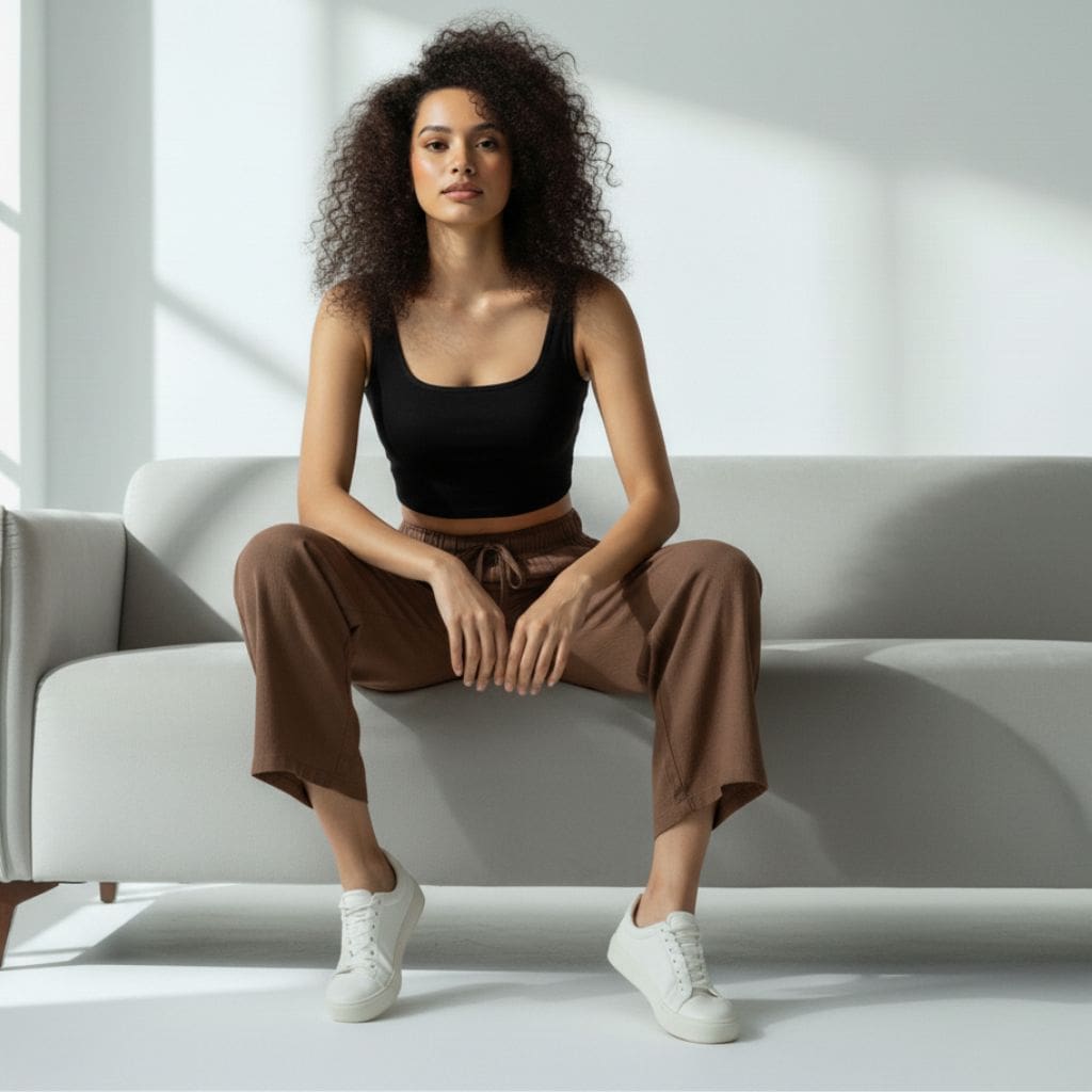 The Solid Brown Cotton Wide Leg Pant