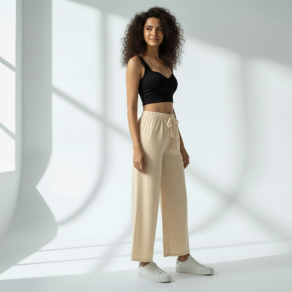 The Solid Cream Cotton Wide Leg Pant