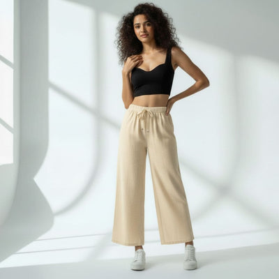 The Solid Cream Cotton Wide Leg Pant