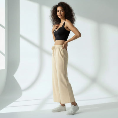 The Solid Cream Cotton Wide Leg Pant