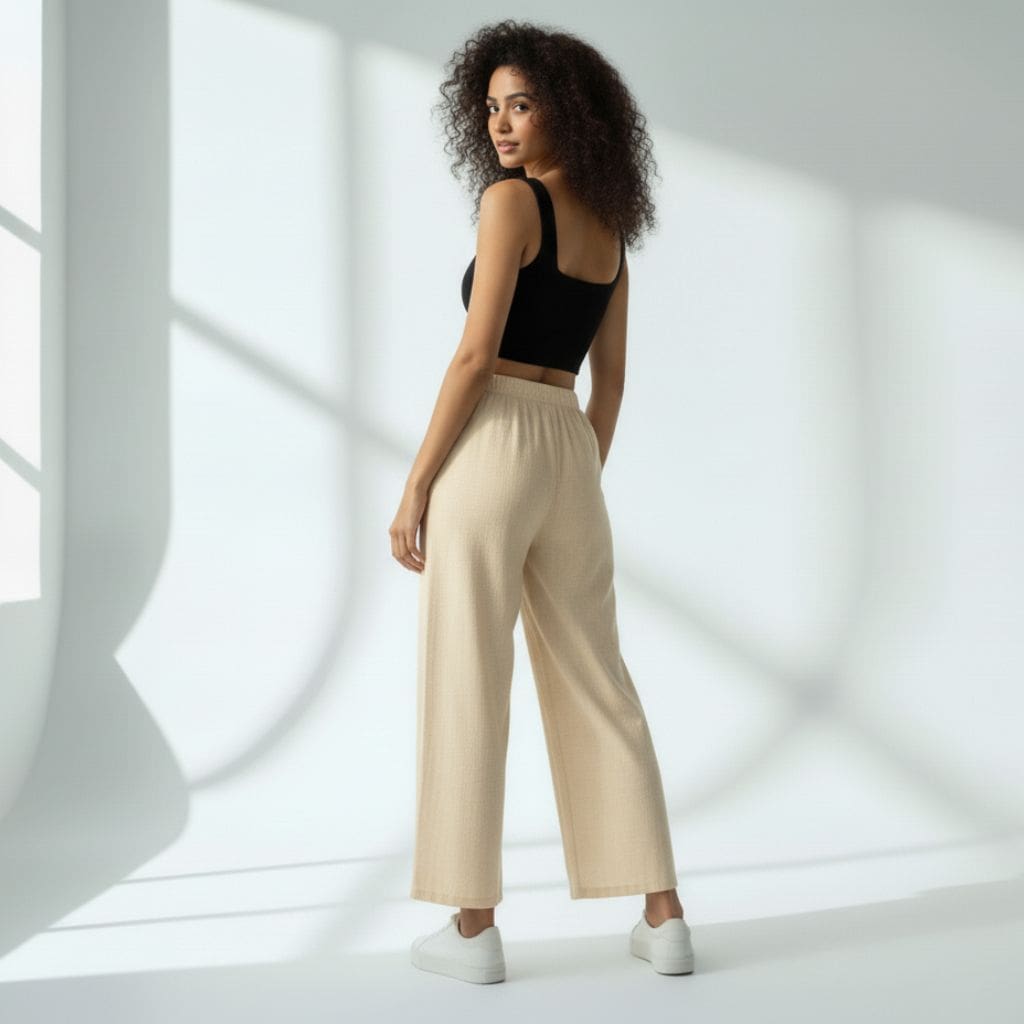 The Solid Cream Cotton Wide Leg Pant