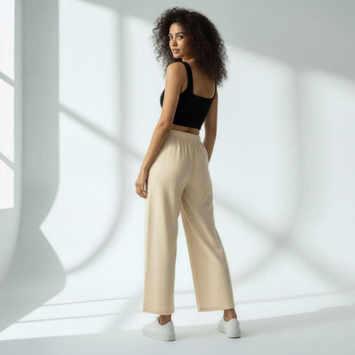 The Solid Cream Cotton Wide Leg Pant