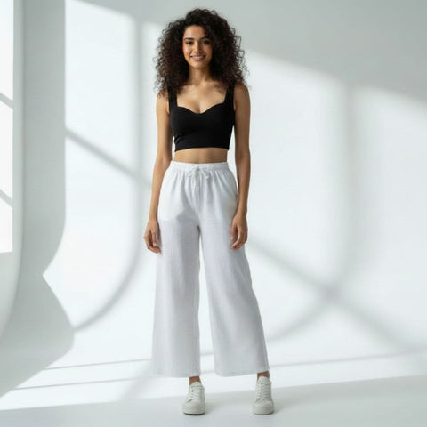 The Solid Classic White Cotton Wide Leg Pant