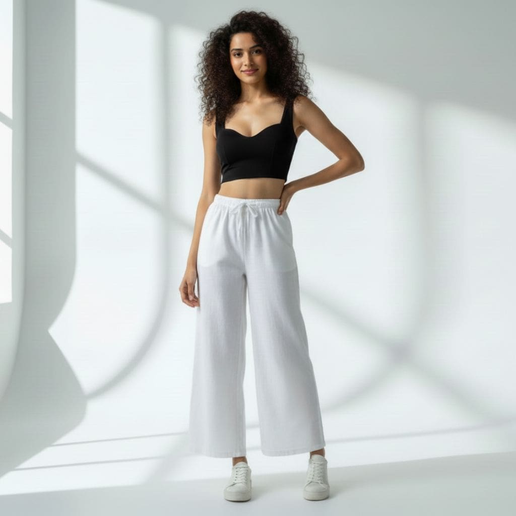 The Solid Classic White Cotton Wide Leg Pant