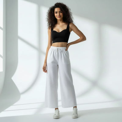 The Solid Classic White Cotton Wide Leg Pant