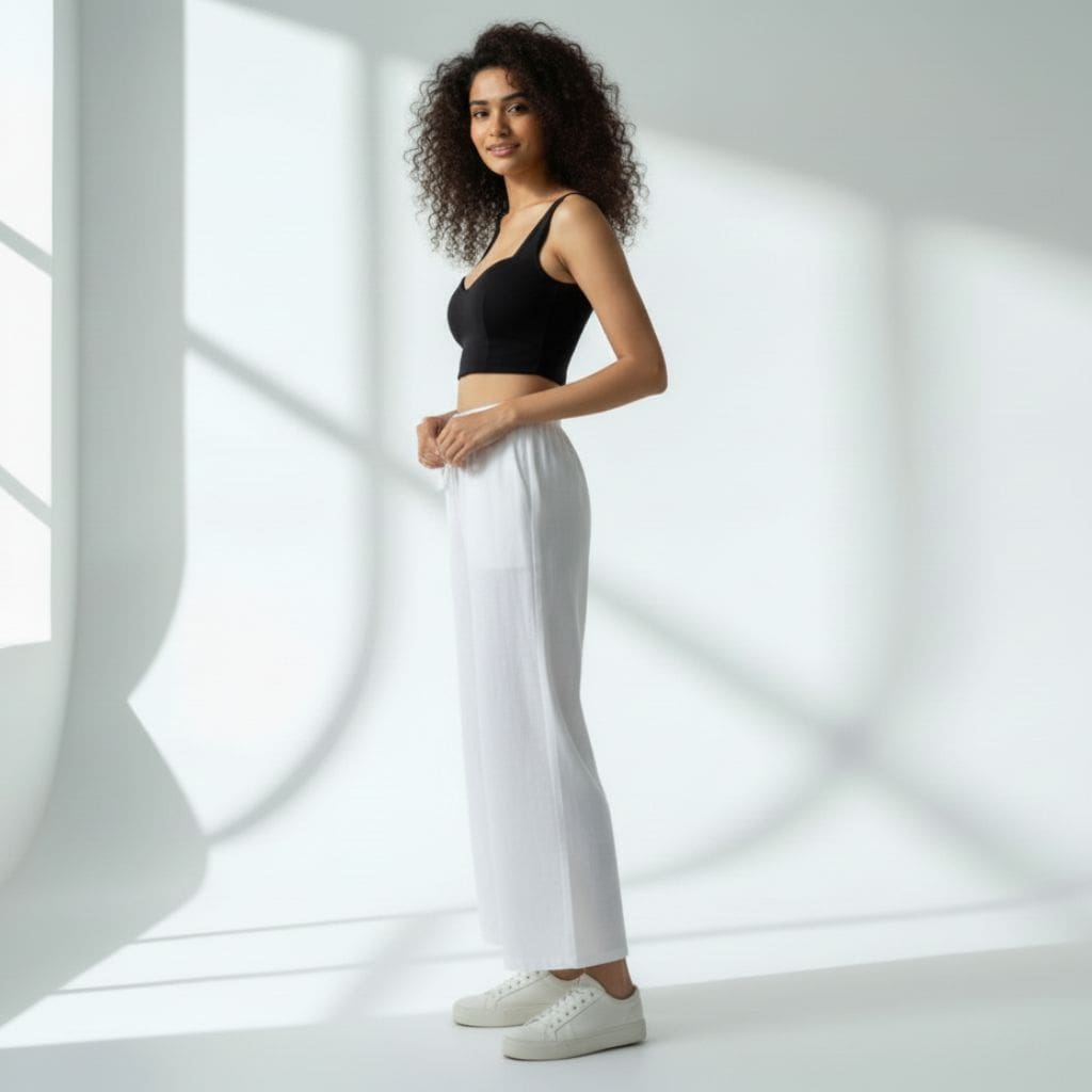 The Solid Classic White Cotton Wide Leg Pant