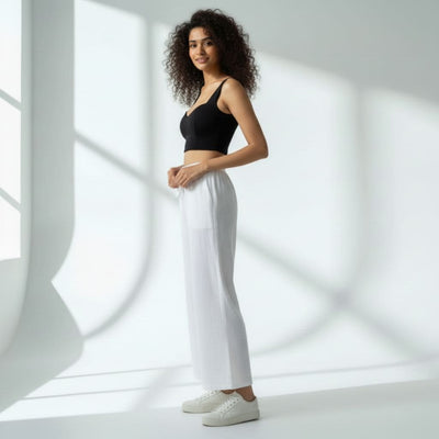 The Solid Classic White Cotton Wide Leg Pant