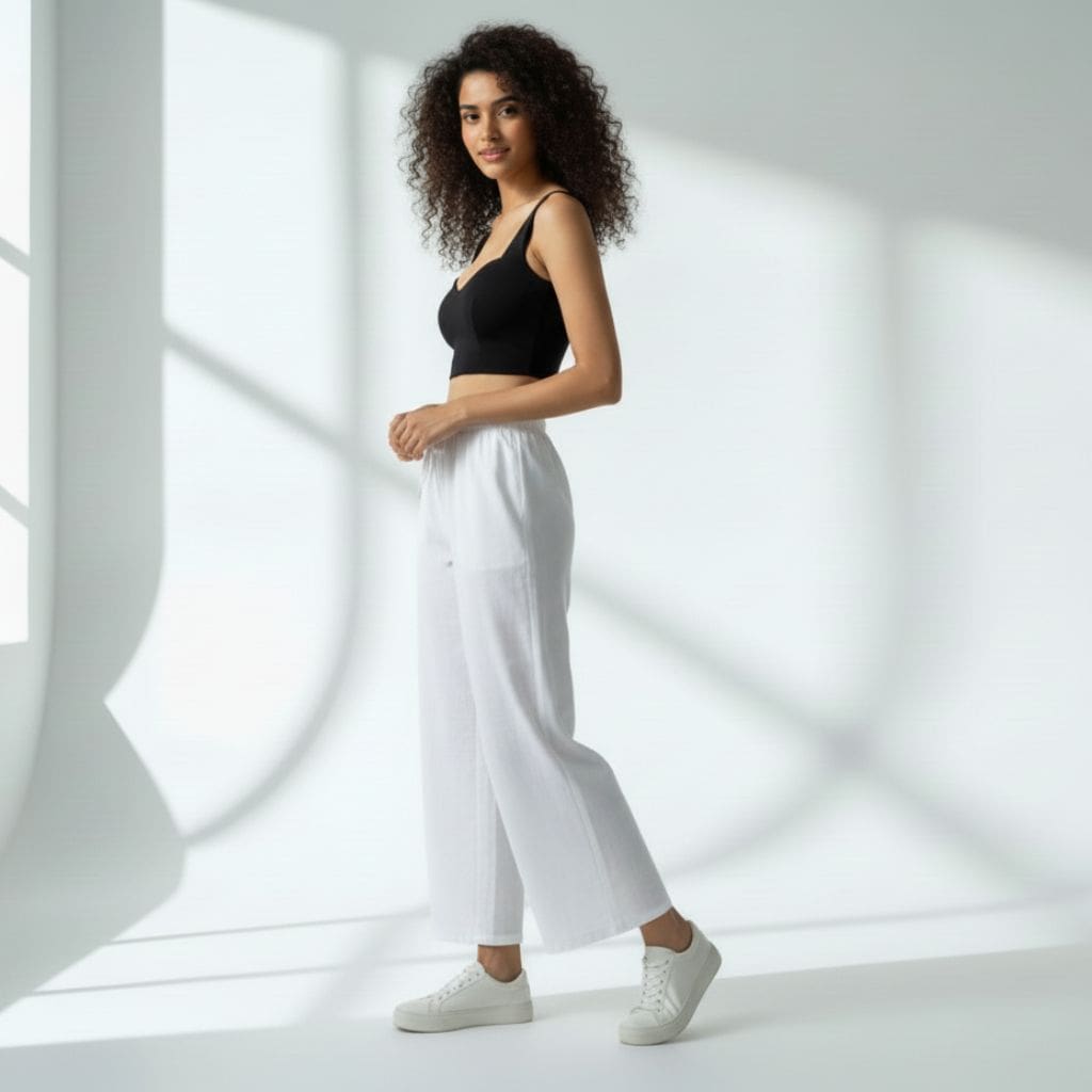 The Solid Classic White Cotton Wide Leg Pant