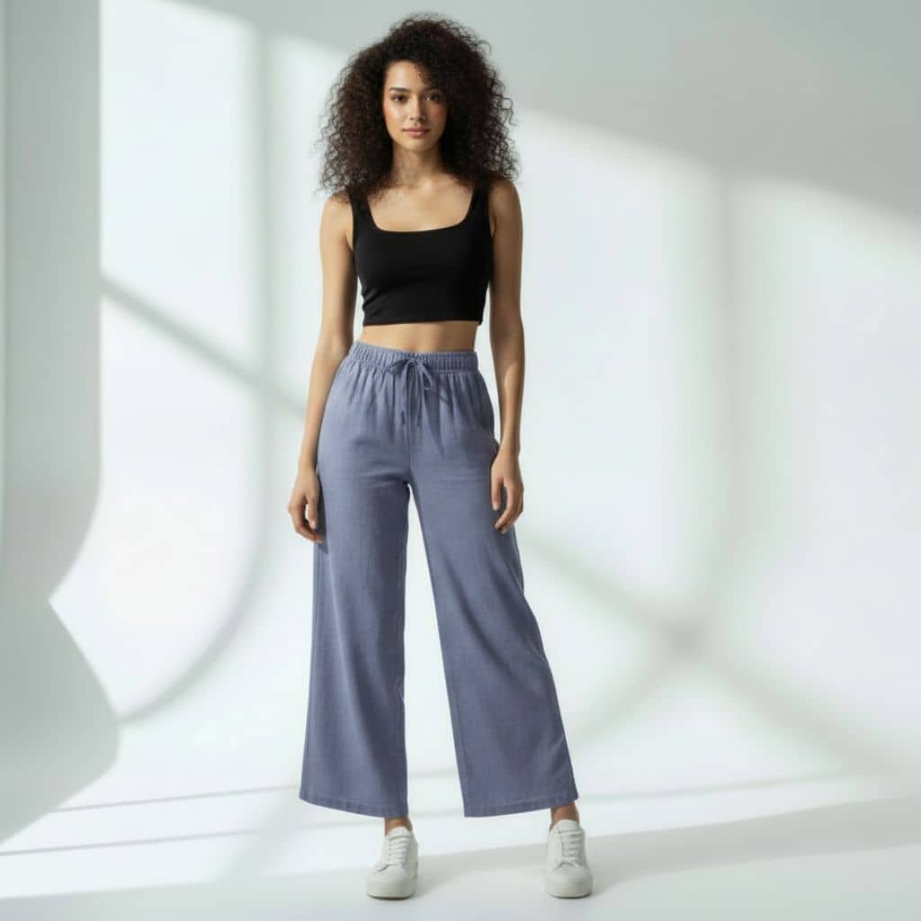 The Solid Light Blue Cotton Wide Leg Pant