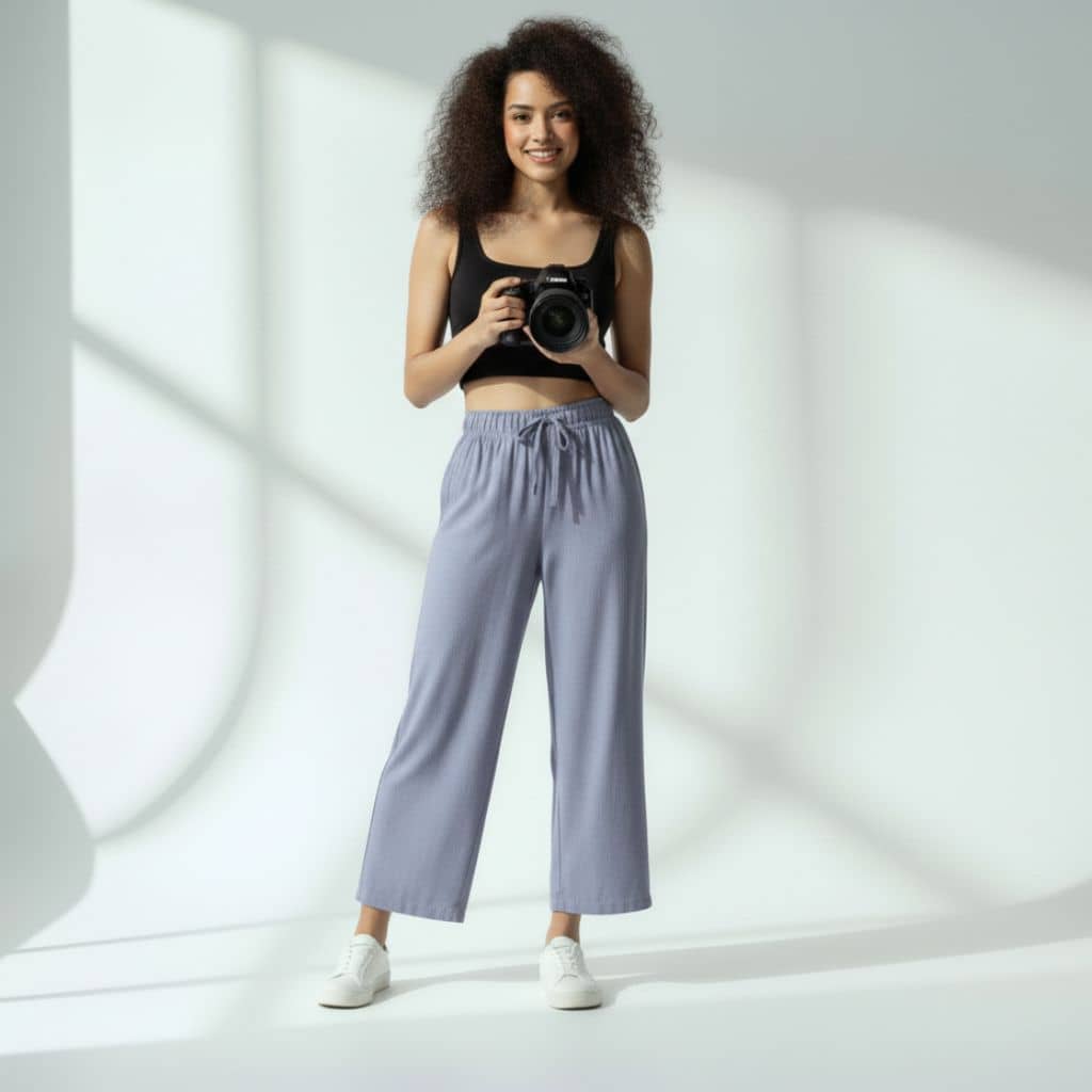 The Solid Light Blue Cotton Wide Leg Pant
