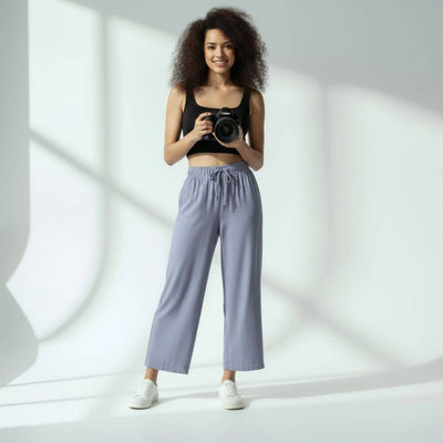 The Solid Light Blue Cotton Wide Leg Pant