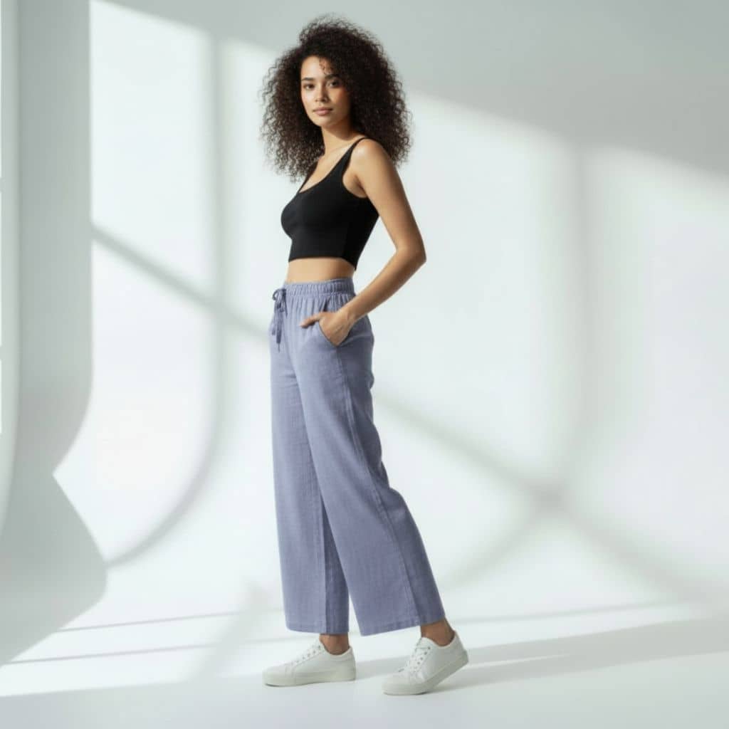 The Solid Light Blue Cotton Wide Leg Pant