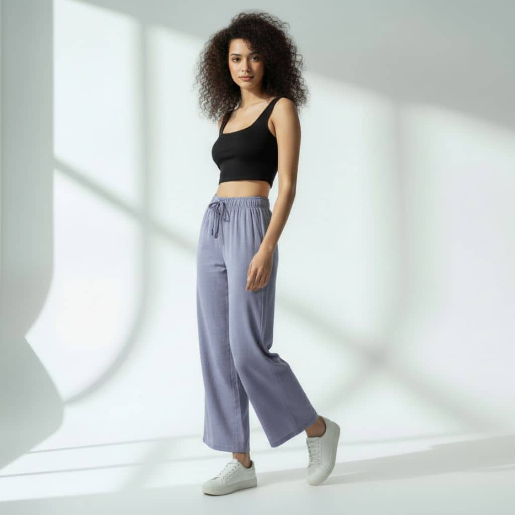 The Solid Light Blue Cotton Wide Leg Pant