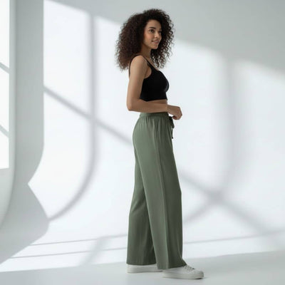 The Solid Olive Cotton Wide Leg Pant