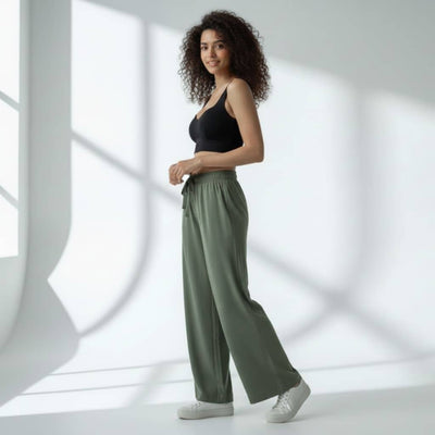 The Solid Olive Cotton Wide Leg Pant