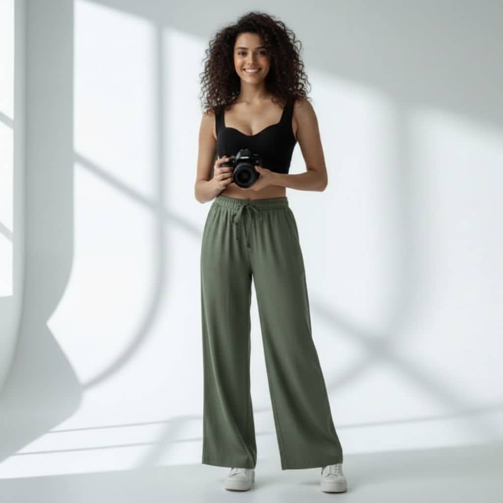 The Solid Olive Cotton Wide Leg Pant