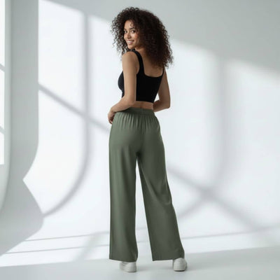 The Solid Olive Cotton Wide Leg Pant
