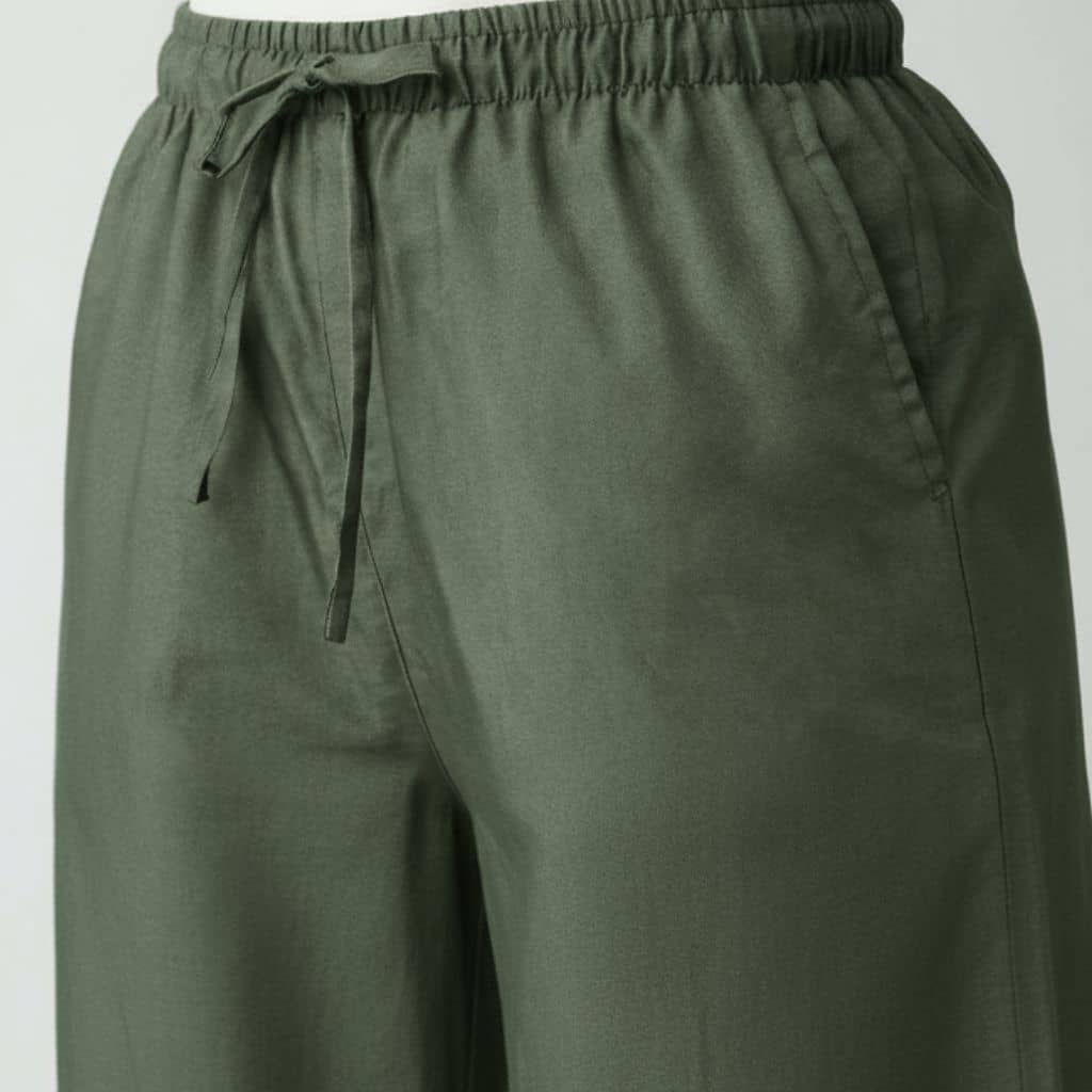 The Solid Olive Cotton Wide Leg Pant