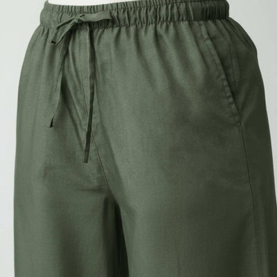 The Solid Olive Cotton Wide Leg Pant