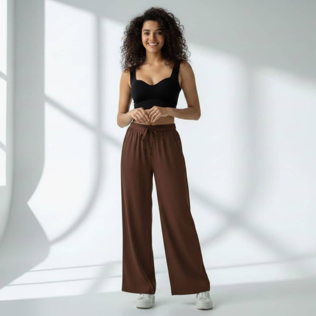 The Solid Coffee Cotton Wide Leg Pant