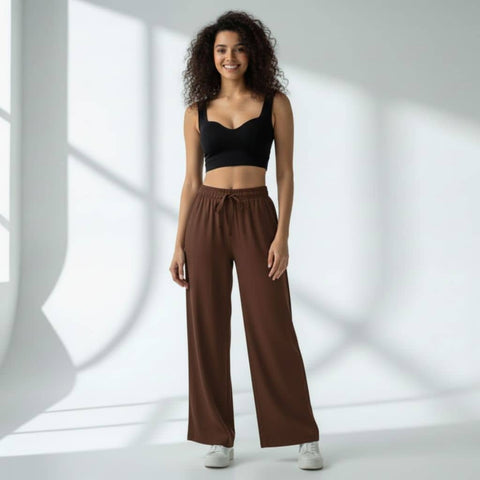 The Solid Coffee Cotton Wide Leg Pant