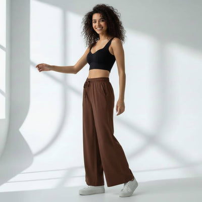 The Solid Coffee Cotton Wide Leg Pant