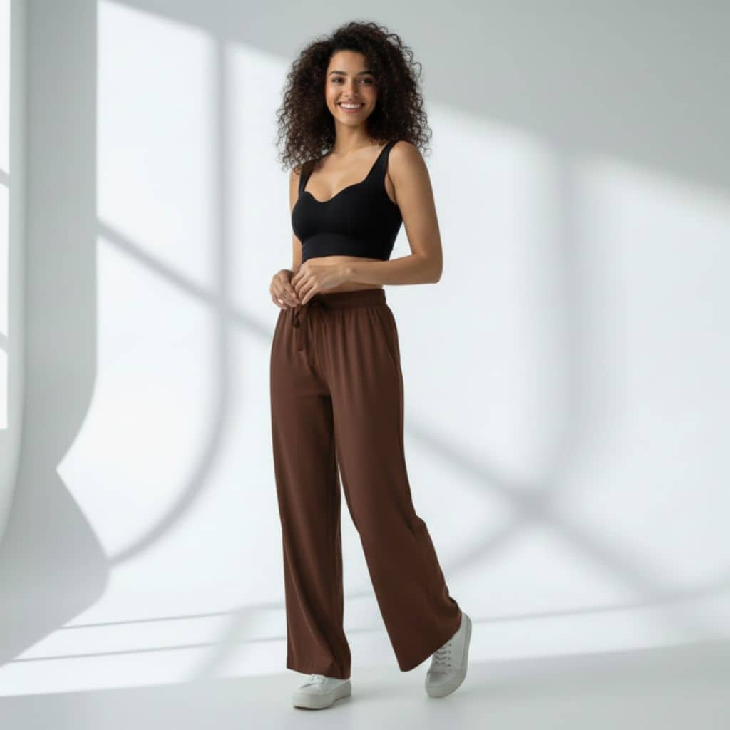 The Solid Coffee Cotton Wide Leg Pant