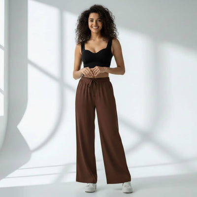 The Solid Coffee Cotton Wide Leg Pant