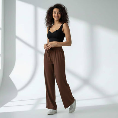 The Solid Coffee Cotton Wide Leg Pant