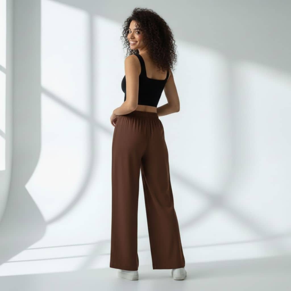 The Solid Coffee Cotton Wide Leg Pant