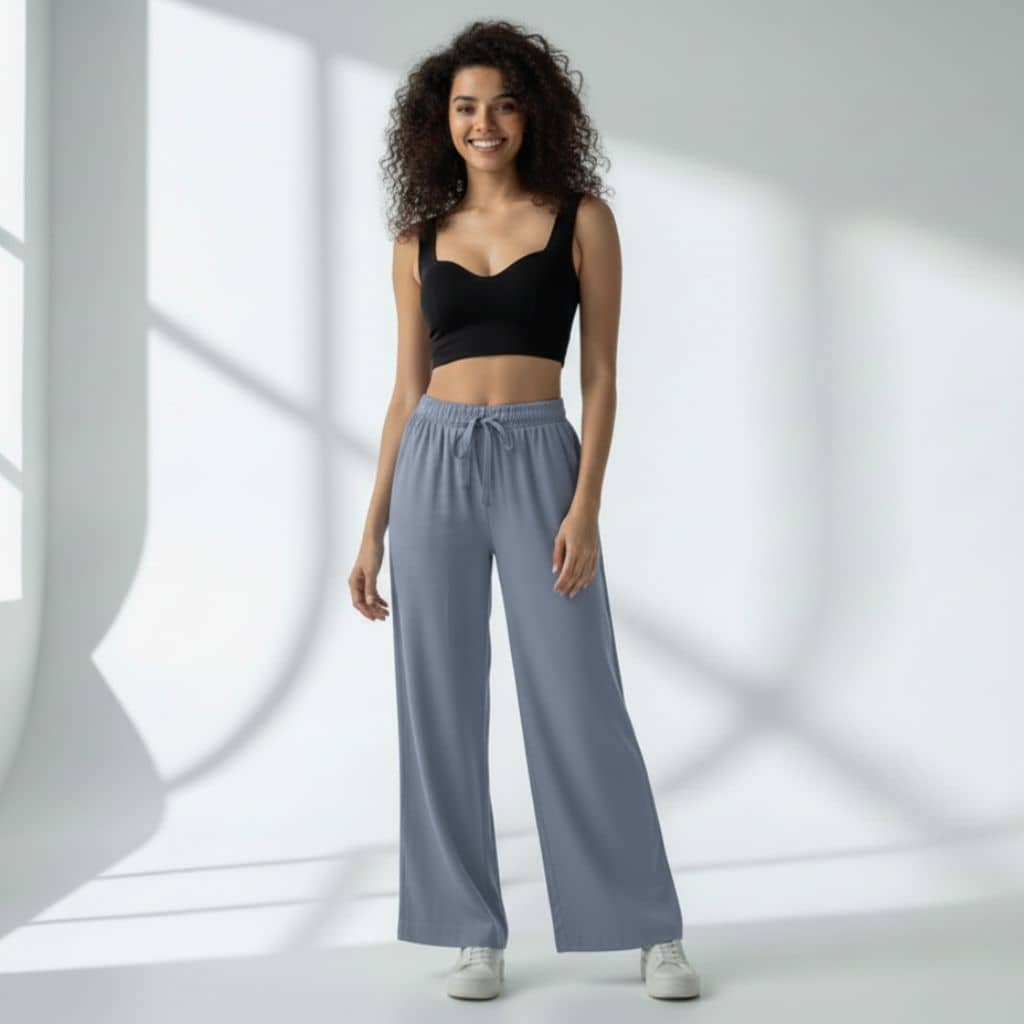 The Solid Light Blue Cotton Wide Leg Pant