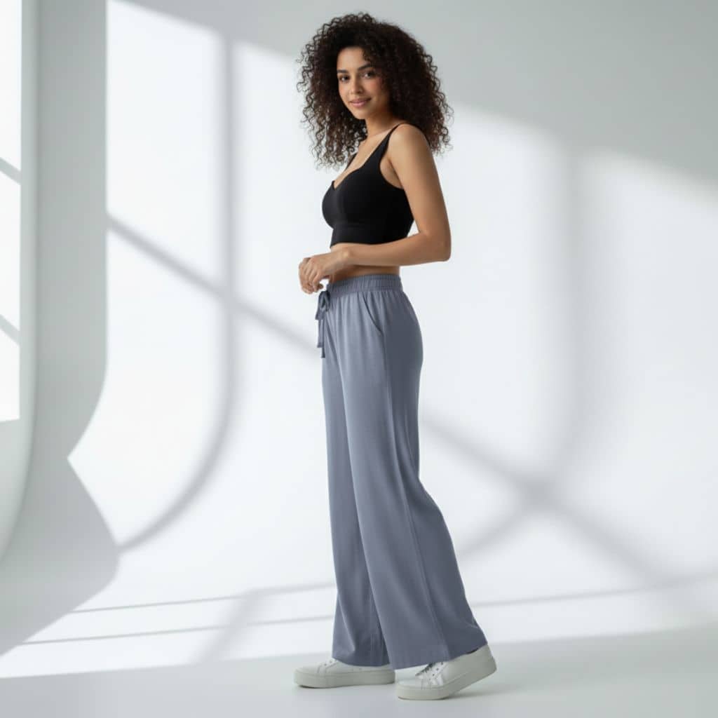 The Solid Light Blue Cotton Wide Leg Pant