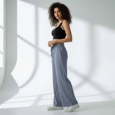 The Solid Light Blue Cotton Wide Leg Pant