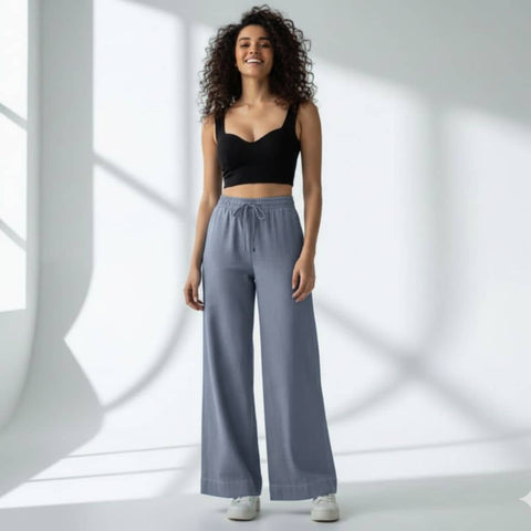 The Solid Light Blue Cotton Wide Leg Pant