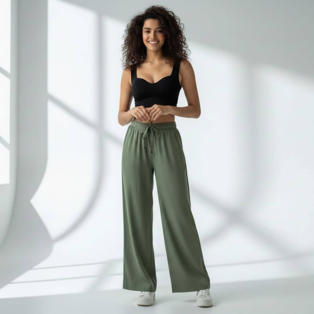 The Solid Olive Cotton Wide Leg Pant
