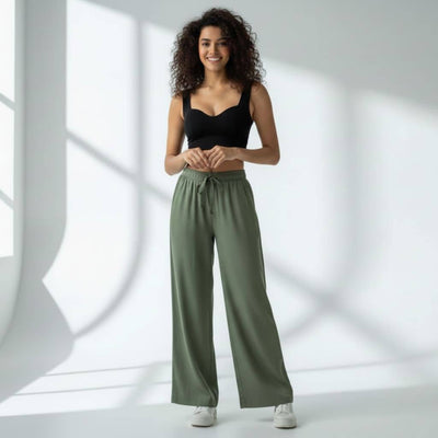 The Solid Olive Cotton Wide Leg Pant