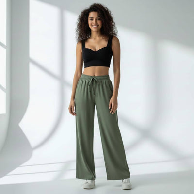 The Solid Olive Cotton Wide Leg Pant