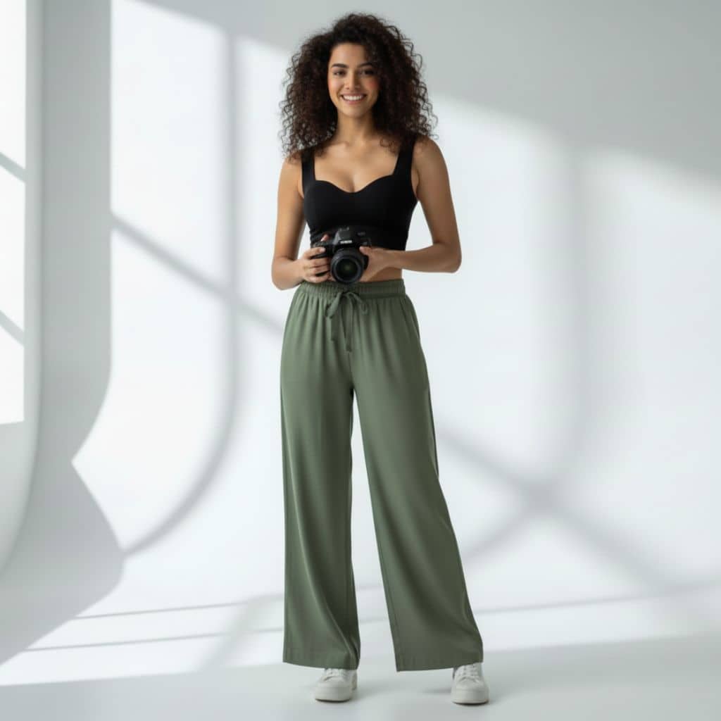 The Solid Olive Cotton Wide Leg Pant
