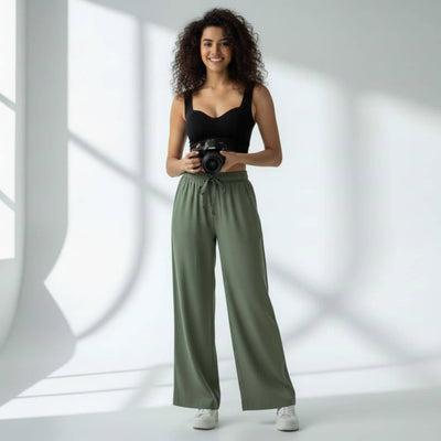 The Solid Olive Cotton Wide Leg Pant