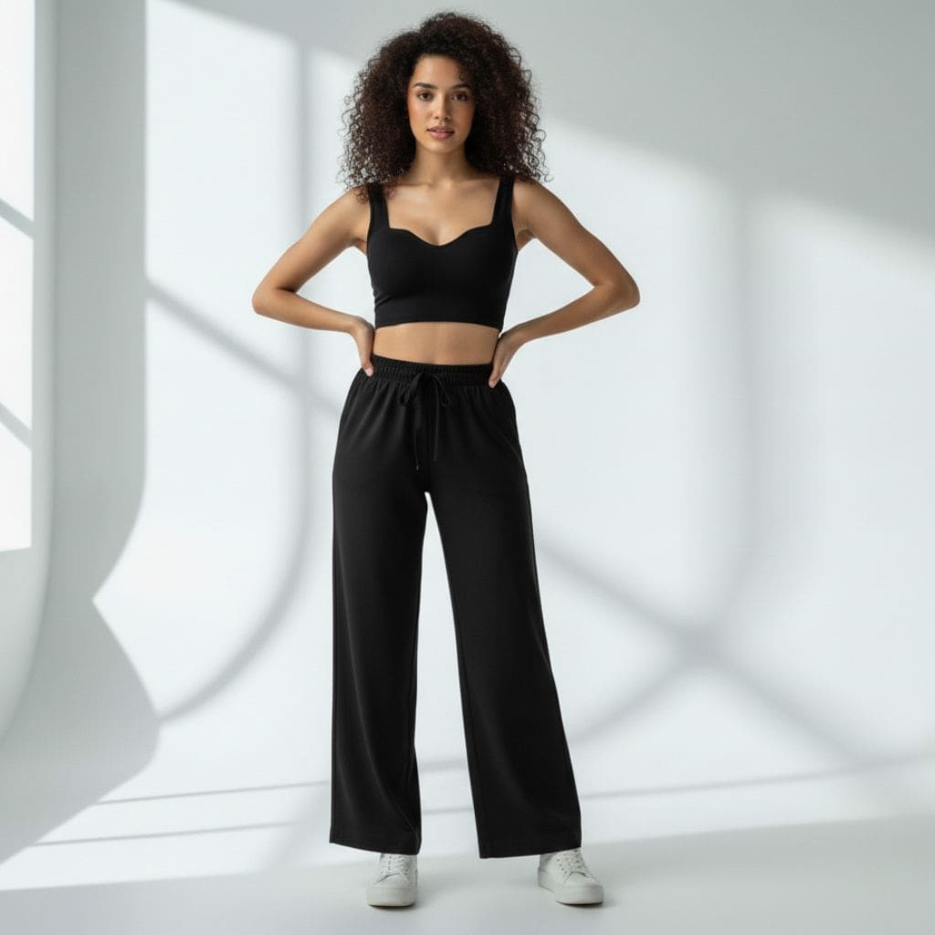 The Solid Black Rayon Wide Leg Pant