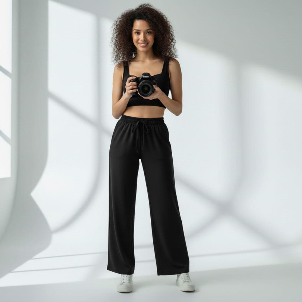 The Solid Black Rayon Wide Leg Pant