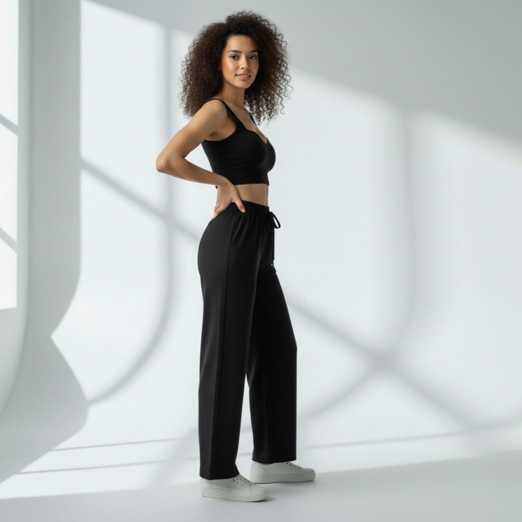 The Solid Black Rayon Wide Leg Pant