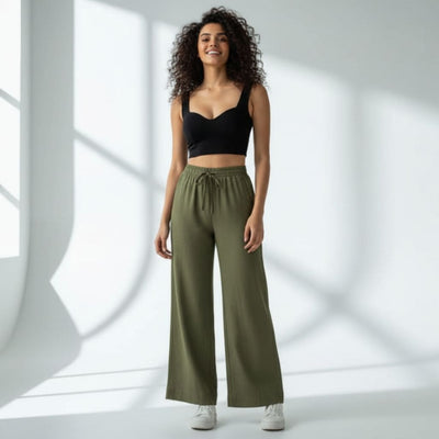 The Solid Olive Cotton Twill Wide Leg Pant
