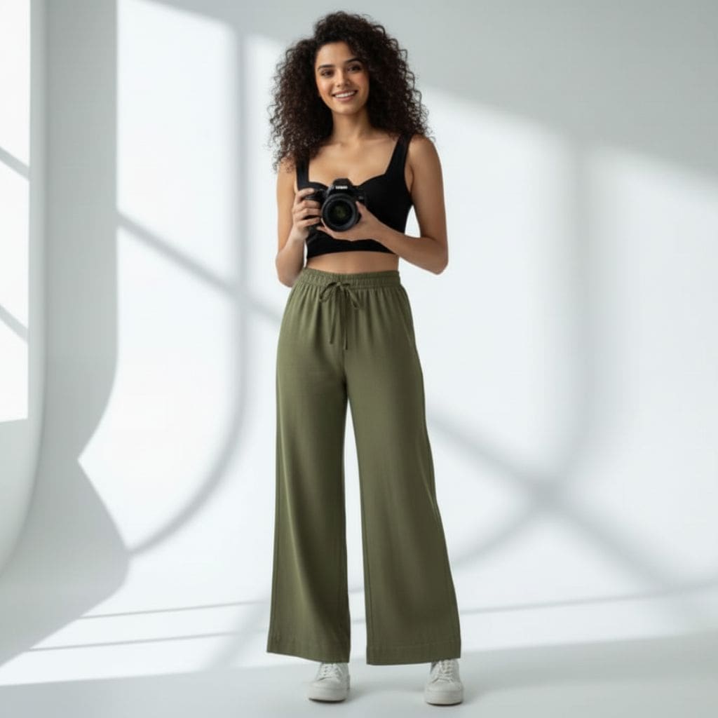 The Solid Olive Cotton Twill Wide Leg Pant