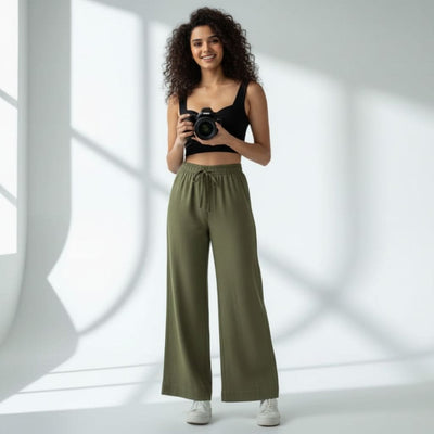 The Solid Olive Cotton Twill Wide Leg Pant
